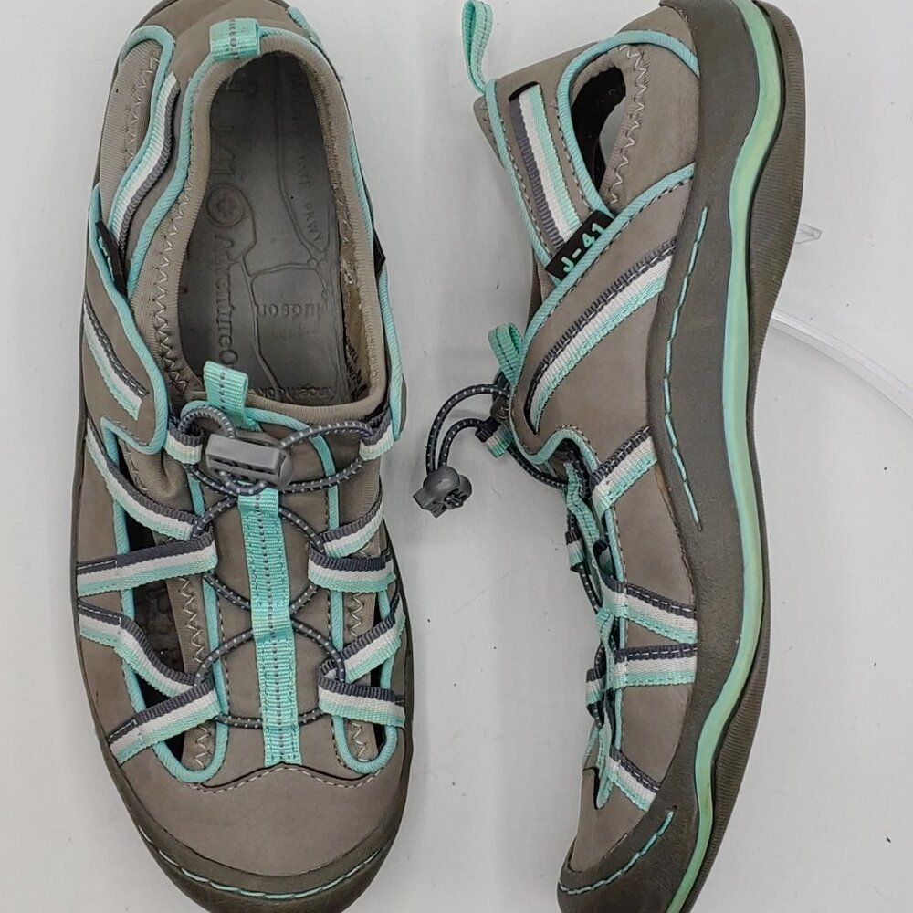 J-41 womens 6M Gray Aqua All Terra Traction Sporty Slip on Water Ready Sandals